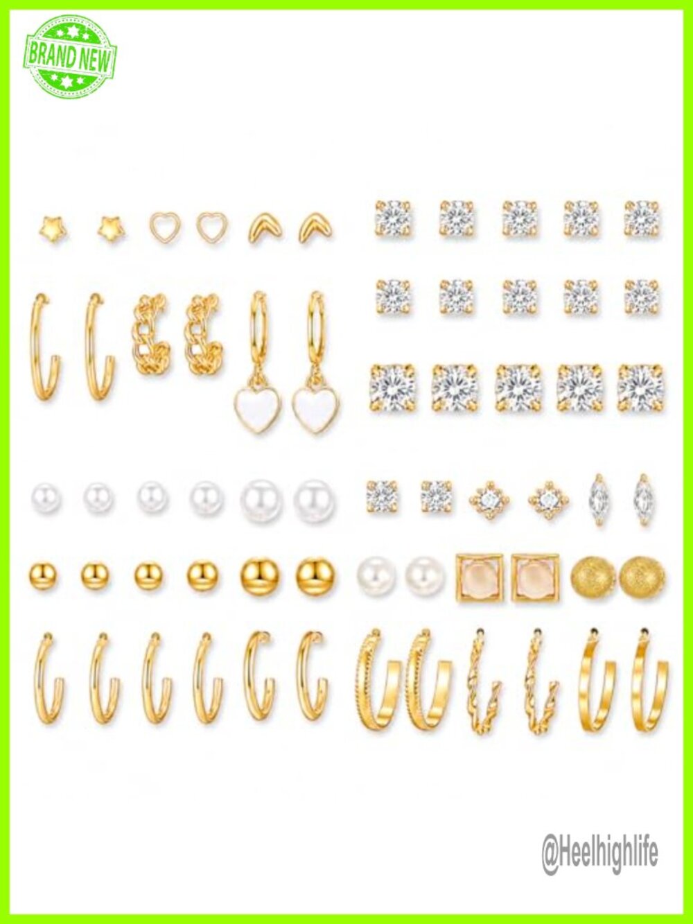 15 Pairs Stud Earrings Cubic Zirconia Set Silver Tone Multi-Design CZ